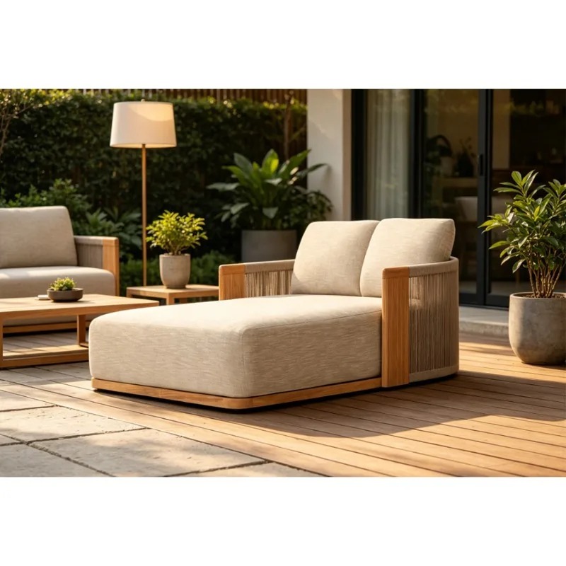 Outdoor Furniture Teak - Patio Teak Chaise Lounge Daybed Weather-Resistant