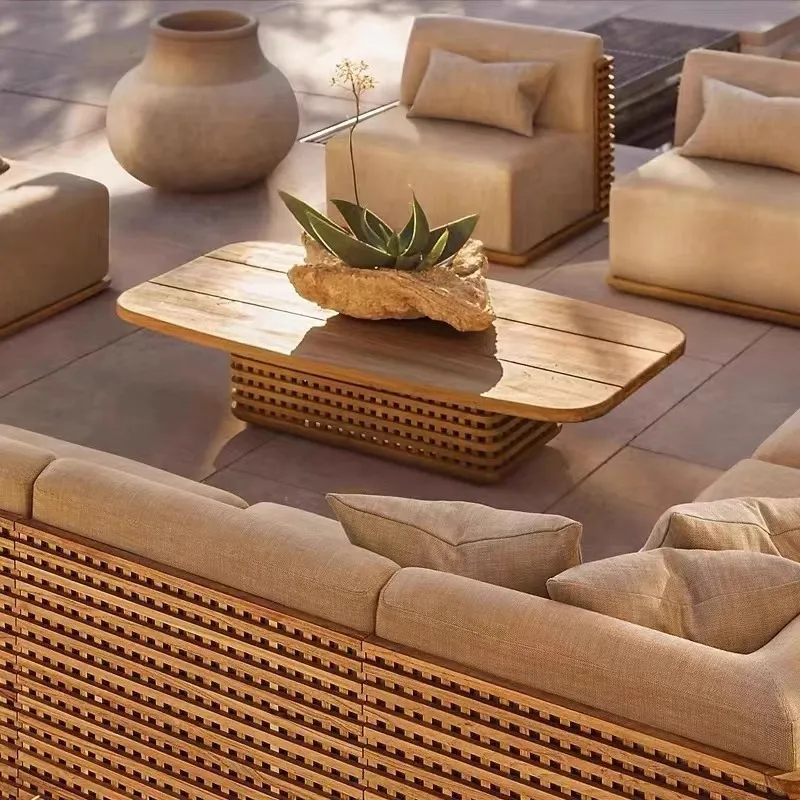 Outdoor Furniture Teak - Outdoor Teak Sofa Set Waterproof Garden