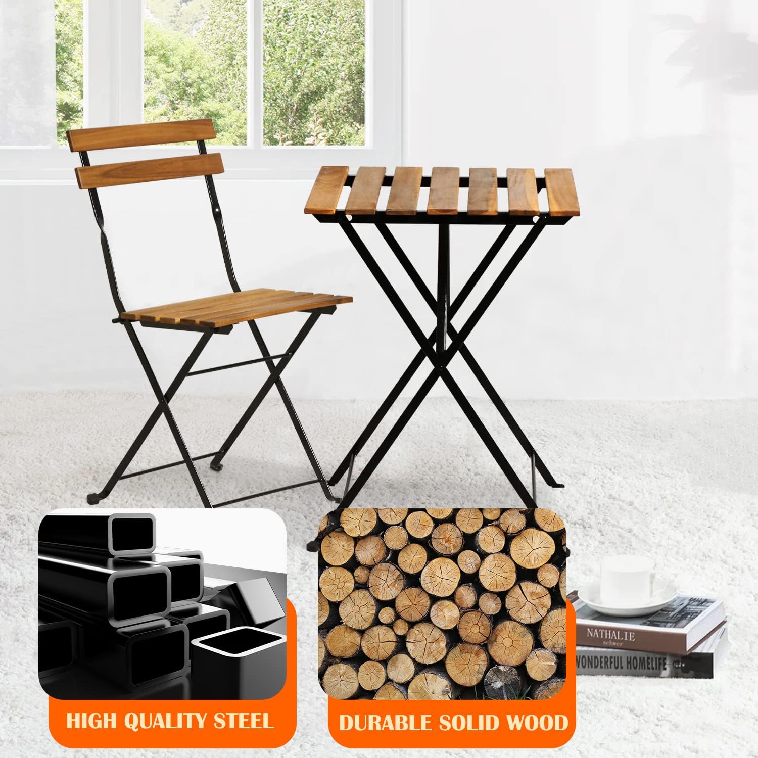 Natural wood 3-piece folding p - Outdoor Furniture Wood ulasan dan harga